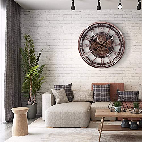 INFINITY TIME Real Moving Gears Modern, 21 Inch Industrial Steampunk Large Big Metal Gold Wall Clock for Living Room Decor, Office, ,Antique Bronze Copper,Arabic Numerals