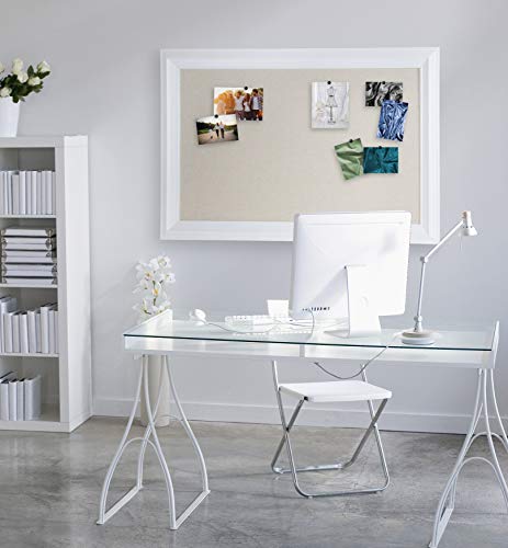 Kate and Laurel Whitley Modern Linen Fabric Pinboard, 29.5" x 45.5", White, Contemporary Bulletin Board for Wall