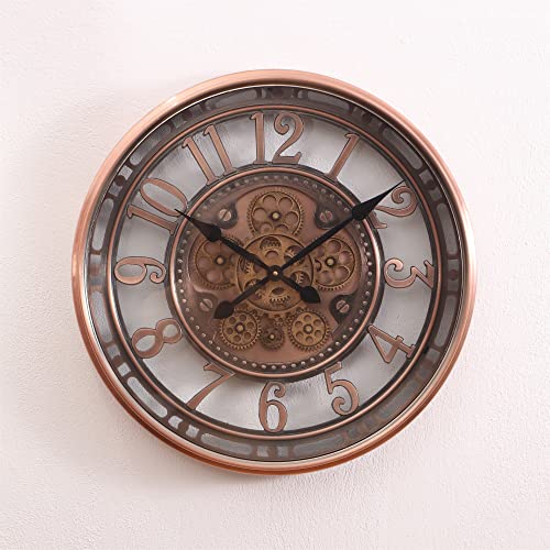 INFINITY TIME Real Moving Gears Modern, 21 Inch Industrial Steampunk Large Big Metal Gold Wall Clock for Living Room Decor, Office, ,Antique Bronze Copper,Arabic Numerals