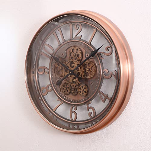 INFINITY TIME Real Moving Gears Modern, 21 Inch Industrial Steampunk Large Big Metal Gold Wall Clock for Living Room Decor, Office, ,Antique Bronze Copper,Arabic Numerals