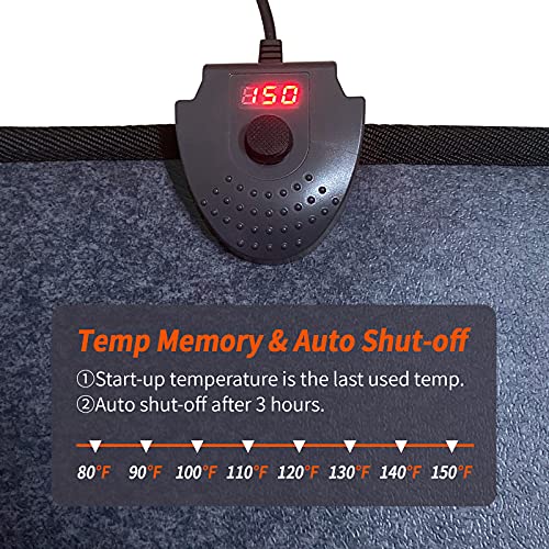 Hodeamy Heated Floor Mat Under Desk for Foot Warmer - Wider 110V Adjustable Temperature Electric Heating Pad - Carbon Crystal & Energy Saving Feet Warmers for office,home (Black Gray)