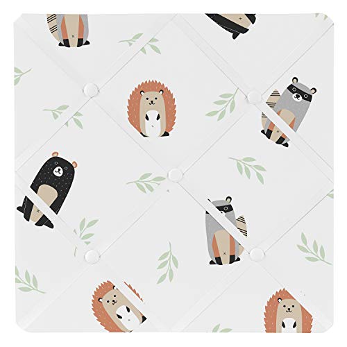 Sweet Jojo Designs Bear Raccoon Hedgehog Forest Animal Fabric Memory Memo Photo Bulletin Board for Woodland Pals Collection - Neutral Beige, Green, Black and Grey