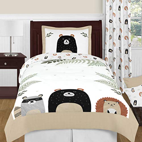 Sweet Jojo Designs Bear Raccoon Hedgehog Forest Animal Fabric Memory Memo Photo Bulletin Board for Woodland Pals Collection - Neutral Beige, Green, Black and Grey
