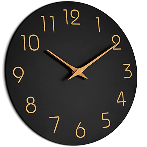 Mosewa Wall Clock 10 Inch Black Wall Clocks Battery Operated Silent Non-Ticking - Simple Minimalist Style Rose Gold Numbers Clock Decorative for Living Room,Kitchen,Home,Office,Bathroom(10" Black)
