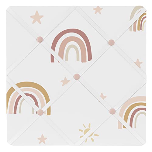 Sweet Jojo Designs Boho Rainbow Fabric Memory Memo Photo Bulletin Board - Blush Pink Dusty Rose Gold Yellow Mauve Taupe Beige Tan Bohemian Stars Sun Celestial Vintage Sky