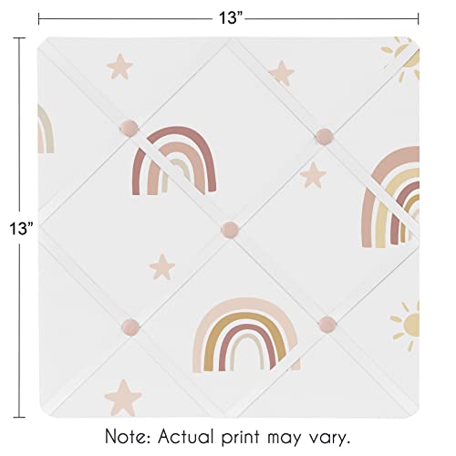 Sweet Jojo Designs Boho Rainbow Fabric Memory Memo Photo Bulletin Board - Blush Pink Dusty Rose Gold Yellow Mauve Taupe Beige Tan Bohemian Stars Sun Celestial Vintage Sky