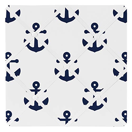 Sweet Jojo Designs Navy White Anchors Fabric Memory Memo Photo Bulletin Board - Blue Nautical Theme Ocean Sailboat Sea Marine Sailor Anchor Unisex Gender Neutral