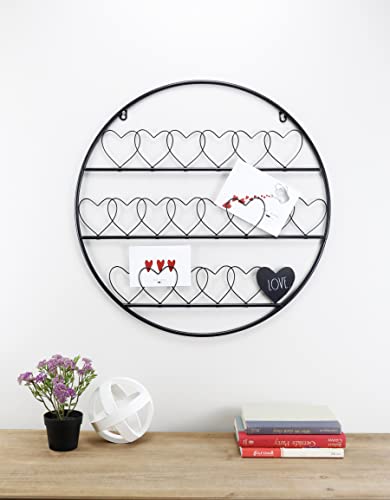 Rae Dunn Wire Wall Grid with Hearts - Round Black Metal Grid Panel Organizer for Collage, Photo Wall, Picture Display, Memo Board, Hanging Office Organization, Art - Home and Classroom Decor