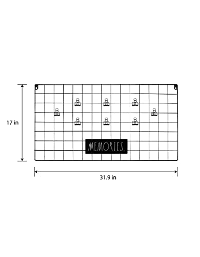 Rae Dunn Wire Wall Grid - Large Metal Grid Panel Organizer for Collage, Photo Wall, Picture Display, Memo Board, Hanging Office Organization, Art - Home and Classroom Décor - "Memories" Black