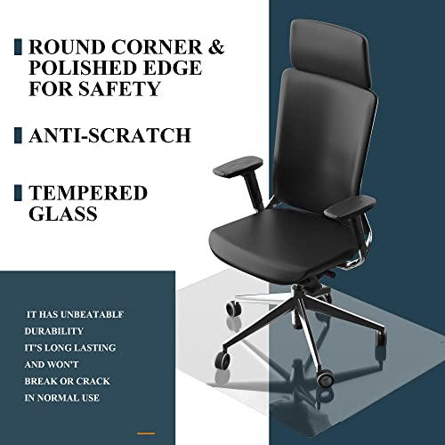 KIAYACI Glass Chair Mat for Carpet or Hard Floor Tempered Glass Glass Table Top Table Mat Square 46" x 53", 1/5 inch Thick, Transparent