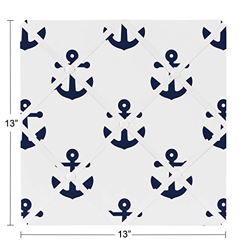 Sweet Jojo Designs Navy White Anchors Fabric Memory Memo Photo Bulletin Board - Blue Nautical Theme Ocean Sailboat Sea Marine Sailor Anchor Unisex Gender Neutral