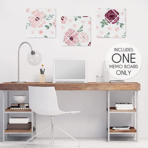 Sweet Jojo Designs Burgundy Watercolor Floral Fabric Memory Memo Photo Bulletin Board - Blush Pink, Maroon, Wine, Rose, Green and White Shabby Chic Flower Farmhouse