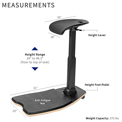 VIVO Ergonomic Leaning Perch Chair for Standing Desk, Portable Height Adjustable Posture Stool with Anti-Fatigue Mat for Home and Office, Black, CHAIR-S02M
