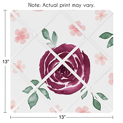 Sweet Jojo Designs Burgundy Watercolor Floral Fabric Memory Memo Photo Bulletin Board - Blush Pink, Maroon, Wine, Rose, Green and White Shabby Chic Flower Farmhouse
