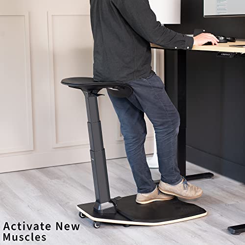 VIVO Ergonomic Leaning Perch Chair for Standing Desk, Portable Height Adjustable Posture Stool with Anti-Fatigue Mat for Home and Office, Black, CHAIR-S02M