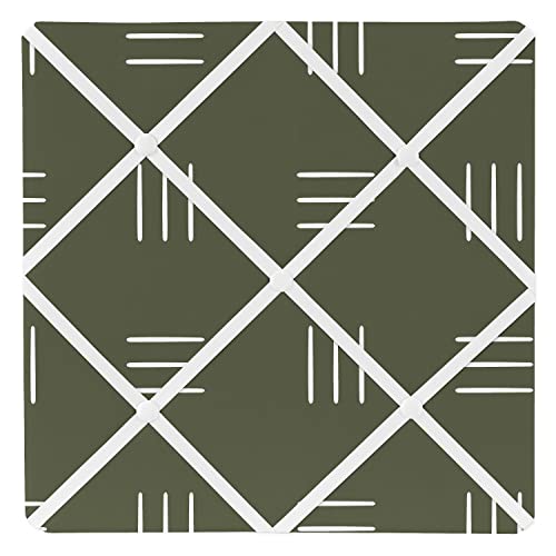Sweet Jojo Designs Hunter Green Boho Mudcloth Fabric Memory Memo Photo Bulletin Board - White Bohemian Woodland Tribal Southwest Mud Cloth Hatch Gender Neutral Triple Line for Safari Jungle Animal