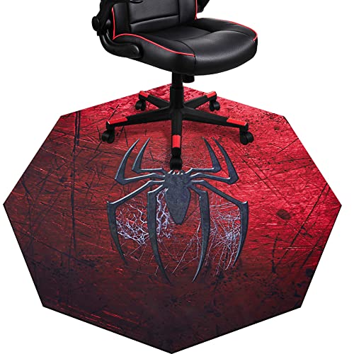 IBETTO 51x51 inches Large Gaming Chair Octagon Carpet Natural Rubber Silent Computer Game Chair Rug Anti Slip Gamer Chair Mat for All Kinds of Office Hard Wood Floor (Spider)