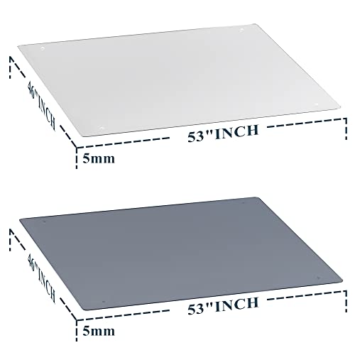 KIAYACI Glass Chair Mat for Carpet or Hard Floor Tempered Glass Glass Table Top Table Mat Square 46" x 53", 1/5 inch Thick, Transparent