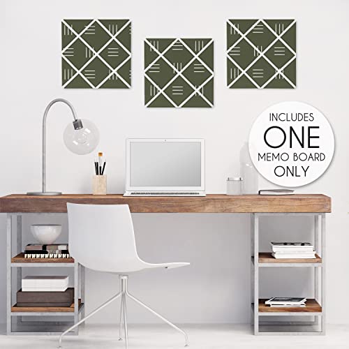 Sweet Jojo Designs Hunter Green Boho Mudcloth Fabric Memory Memo Photo Bulletin Board - White Bohemian Woodland Tribal Southwest Mud Cloth Hatch Gender Neutral Triple Line for Safari Jungle Animal