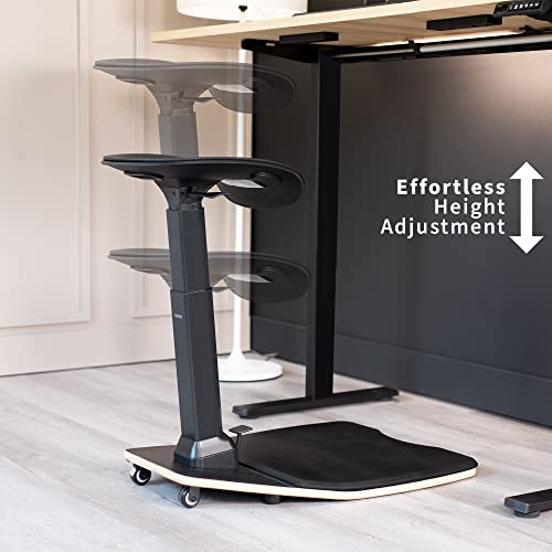 VIVO Ergonomic Leaning Perch Chair for Standing Desk, Portable Height Adjustable Posture Stool with Anti-Fatigue Mat for Home and Office, Black, CHAIR-S02M