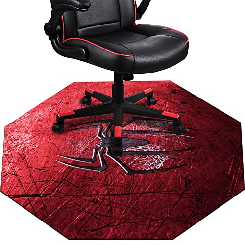 IBETTO 51x51 inches Large Gaming Chair Octagon Carpet Natural Rubber Silent Computer Game Chair Rug Anti Slip Gamer Chair Mat for All Kinds of Office Hard Wood Floor (Spider)