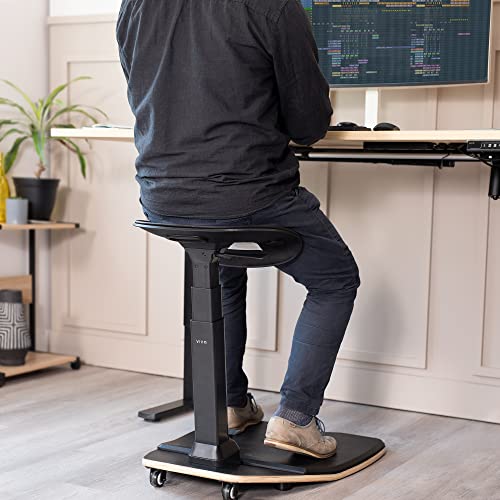 VIVO Ergonomic Leaning Perch Chair for Standing Desk, Portable Height Adjustable Posture Stool with Anti-Fatigue Mat for Home and Office, Black, CHAIR-S02M