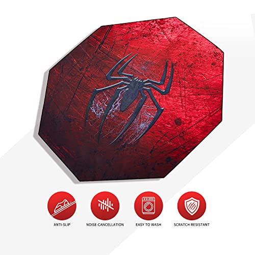 IBETTO 51x51 inches Large Gaming Chair Octagon Carpet Natural Rubber Silent Computer Game Chair Rug Anti Slip Gamer Chair Mat for All Kinds of Office Hard Wood Floor (Spider)