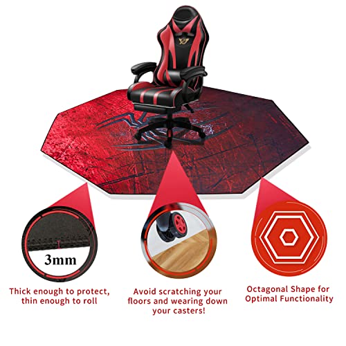 IBETTO 51x51 inches Large Gaming Chair Octagon Carpet Natural Rubber Silent Computer Game Chair Rug Anti Slip Gamer Chair Mat for All Kinds of Office Hard Wood Floor (Spider)