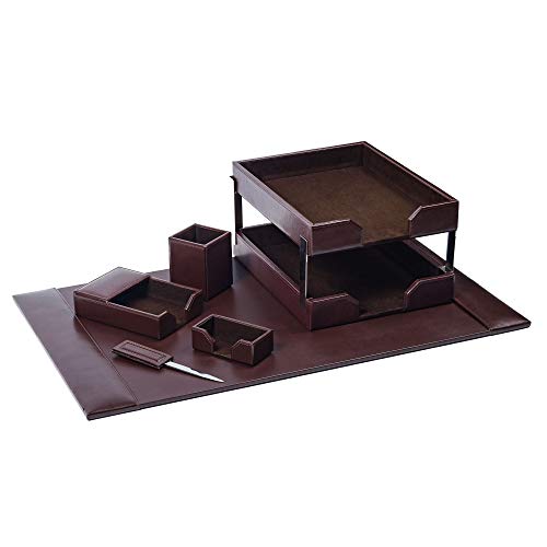 Dacasso Bonded Set Luxury Leather Pad & Desk Organization Essentials-Office Organization & Executive Desk Decor, 8 Piece, Dark Brown