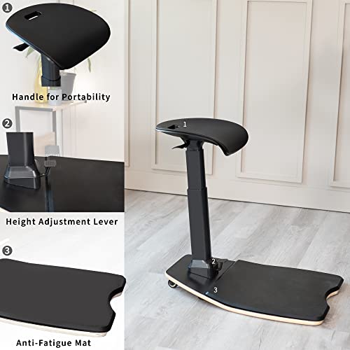 VIVO Ergonomic Leaning Perch Chair for Standing Desk, Portable Height Adjustable Posture Stool with Anti-Fatigue Mat for Home and Office, Black, CHAIR-S02M