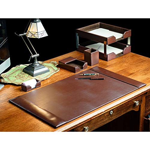 Dacasso Bonded Set Luxury Leather Pad & Desk Organization Essentials-Office Organization & Executive Desk Decor, 8 Piece, Dark Brown