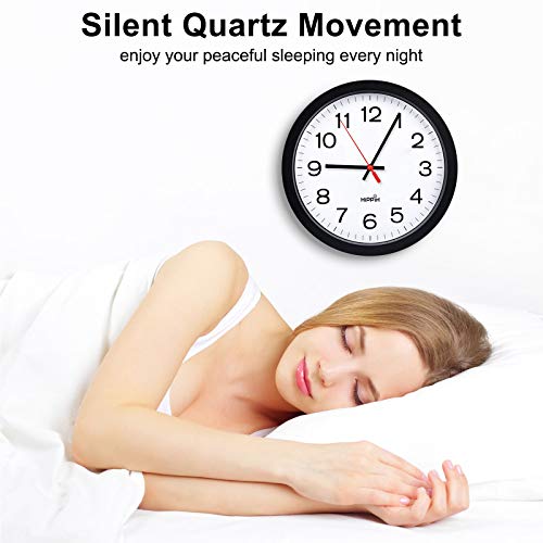 Yoobure 12" Silent Quartz Decorative Wall Clock Non-Ticking Digital Plastic Battery Operated Round Easy to Read Home/Office/School Black Clock