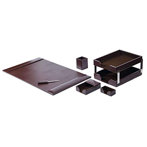 Dacasso Bonded Set Luxury Leather Pad & Desk Organization Essentials-Office Organization & Executive Desk Decor, 8 Piece, Dark Brown