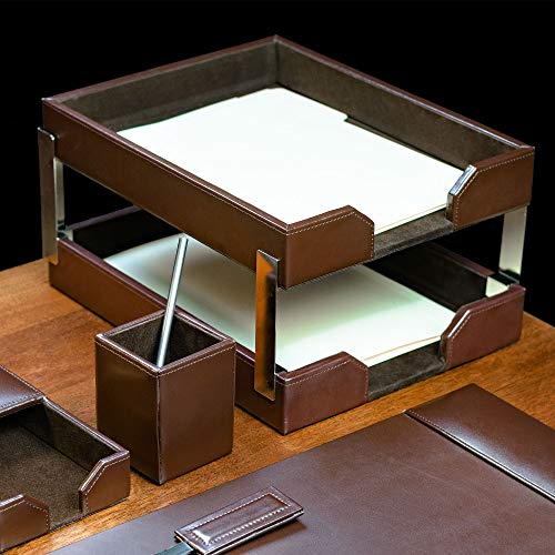 Dacasso Bonded Set Luxury Leather Pad & Desk Organization Essentials-Office Organization & Executive Desk Decor, 8 Piece, Dark Brown