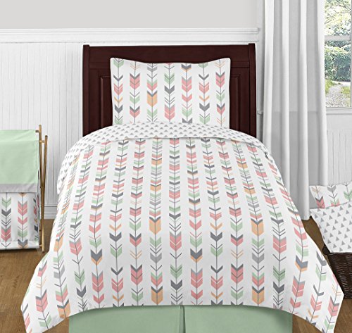 Sweet Jojo Designs Grey, Coral and Mint Woodland Arrow Fabric Memory/Memo Photo Bulletin Board