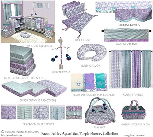 Bacati Isabella Girls Paisley Fabric Memory/Memo Photo Bulletin Board, Lilac/Purple/Aqua (PAALPMEB)