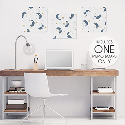 Sweet Jojo Designs Moon and Star Fabric Memory Memo Photo Bulletin Board - Navy Blue and Gold Watercolor Celestial Sky Gender Neutral Outer Space Galaxy