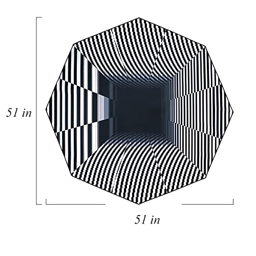 IBETTO 51x51 inches Large Gaming Chair Octagon Carpet Natural Rubber Silent Computer Game Chair Rug Anti Slip Gamer Chair Mat for All Kinds of Office Hard Wood Floor (Black and White Trippy Vision)
