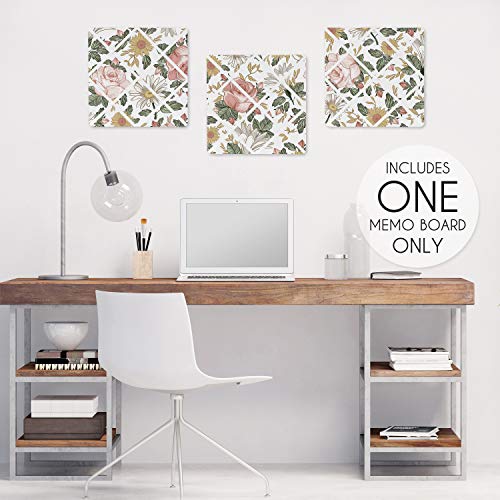 Sweet Jojo Designs Vintage Floral Boho Fabric Memory Memo Photo Bulletin Board - Blush Pink, Yellow, Green and White Shabby Chic Rose Flower Farmhouse
