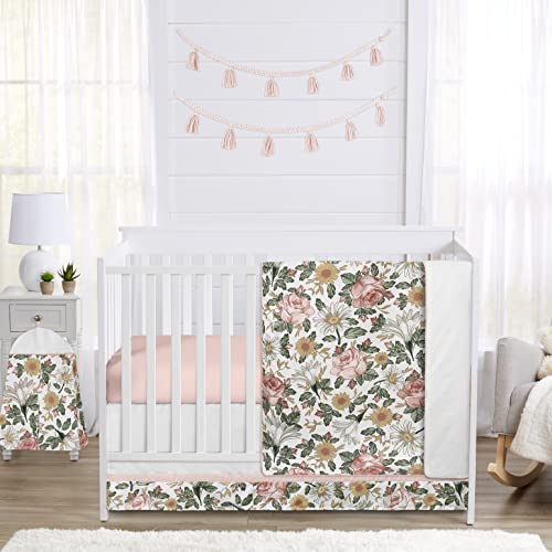 Sweet Jojo Designs Vintage Floral Boho Fabric Memory Memo Photo Bulletin Board - Blush Pink, Yellow, Green and White Shabby Chic Rose Flower Farmhouse