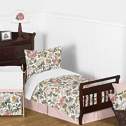 Sweet Jojo Designs Vintage Floral Boho Fabric Memory Memo Photo Bulletin Board - Blush Pink, Yellow, Green and White Shabby Chic Rose Flower Farmhouse