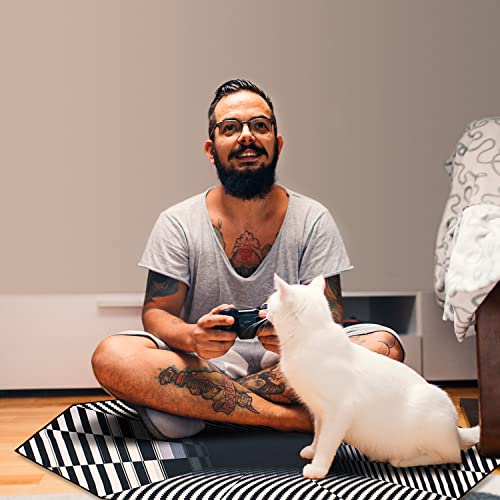 IBETTO 51x51 inches Large Gaming Chair Octagon Carpet Natural Rubber Silent Computer Game Chair Rug Anti Slip Gamer Chair Mat for All Kinds of Office Hard Wood Floor (Black and White Trippy Vision)