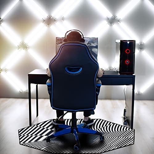 IBETTO 51x51 inches Large Gaming Chair Octagon Carpet Natural Rubber Silent Computer Game Chair Rug Anti Slip Gamer Chair Mat for All Kinds of Office Hard Wood Floor (Black and White Trippy Vision)