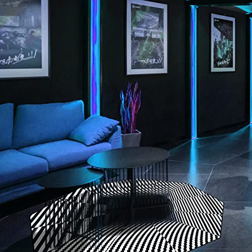 IBETTO 51x51 inches Large Gaming Chair Octagon Carpet Natural Rubber Silent Computer Game Chair Rug Anti Slip Gamer Chair Mat for All Kinds of Office Hard Wood Floor (Black and White Trippy Vision)