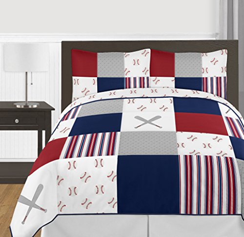 Sweet Jojo Designs Red, White and Blue Fabric Memory Memo Photo Bulletin Board for Baseball Patch Sports Collection