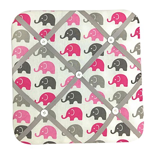 Bacati Elephants Girls Fabric Memory/Memo Photo Bulletin Board, Pink/Grey