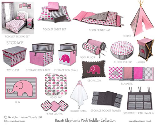 Bacati Elephants Girls Fabric Memory/Memo Photo Bulletin Board, Pink/Grey