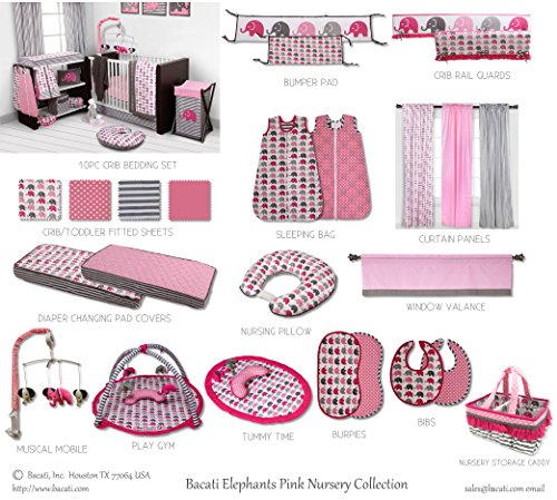 Bacati Elephants Girls Fabric Memory/Memo Photo Bulletin Board, Pink/Grey