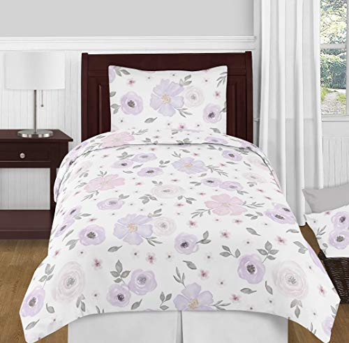 Sweet Jojo Designs Lavender Purple, Pink, Grey and White Fabric Memory Memo Photo Bulletin Board for Watercolor Floral Collection - Rose Flower