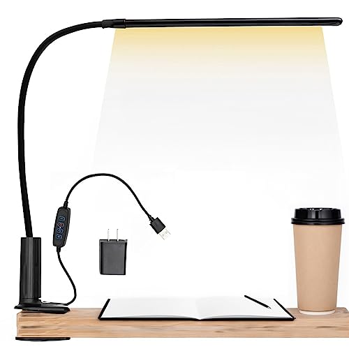 LED Bright Desk Lamp with Clamp – Eye-Friendly Flexible Dimmable Gooseneck Lamp Light with Twist Clamp, 3 Color Modes & 10 Brightness Levels – 360 Degree Adjustable Architect Reading Study Lamp